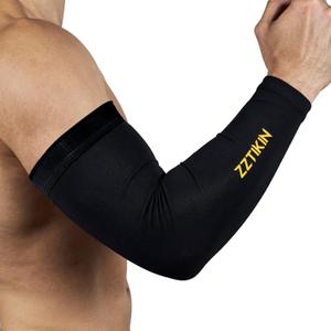 Compression Arm Sleeves(2 Pieces), Black, Anti-Slip Silicone Gripper, Sports Performance (L)