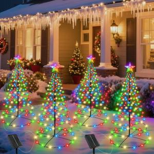 4 Pack Solar Spiral Christmas Tree Lights Outdoor, 32inch 270LEDs Christmas Pathway Light with 8 Modes, Auto On/Off, IP65 Waterproof, Timer & Memory Function for Yard Garden Christmas Decorations (Multicolor)