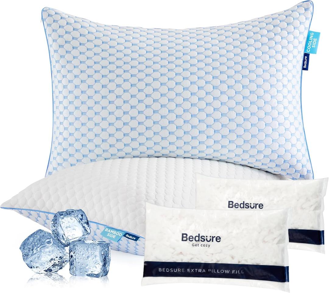 Bedsure Cooling Bed Pillows for Sleeping, Shredded Memory Foam King Pillows, Set of 2, Luxury Cover Made of Rayon Derived from Bamboo, Adjustable Firmness for Side, Back, Stomach, and Hot Sleepers