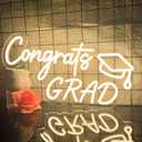 Congrats Grad Neon Sign with Graduation Cap Led Sign, Warm White Grad Neon Light for Wall Decor, Dimmable Congrats Light Up Sign for Class Party Birthday Room Dorm Backdrop Celebration Presents