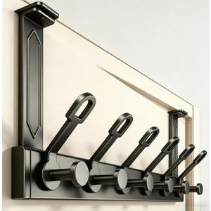 Over The Door Hook, Heavy Duty Adjustable No Wobble & Stable, 12 Hooks No Drilling, Fits Thin, Standard & Thick Bedroom Bathroom Doors, Storage for Coats, Towels and Bags (1 Pack, Black)