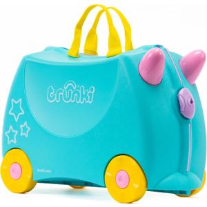 Trunki Ride-On Kids Suitcase | Tow-Along Toddler Luggage | Carry-On Cute Bag with Wheels | Kids Luggage and Airplane Travel Essentials: Una Unicorn Turquoise