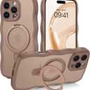 VENINGO for iPhone 16 Pro Case, Foldable Ring Holder Magnetic Slim Curly Wave Edge Translucent Matte Kickstand Shockproof Protective Phone Cover for iPhone 16 Pro 6.3", Desert Brown