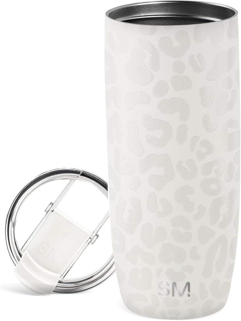 Simple Modern Travel Coffee Mug Tumbler with Flip Lid | Reusable Insulated Stainless Steel Cold Brew Iced Coffee Cup Thermos | Gifts for Women Men Him Her | Voyager Collection | 20oz | Cream Leopard
