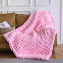 Pink Knit Throw Blanket, 50x60'' Soft Light Pink Chunky Knit Throw Blanket for Couch Hand Knitted Blanket Yarn Thick Boho Chunky Throws for Bed Sofa Easter Cable Knit Blankets for Women