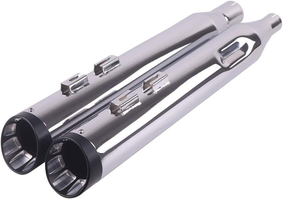 SHARKROAD 4" Chrome Slip-On Mufflers Exhaust Pipes For Harley Touring 2017-2023 Street Glide, Road Glide, Road King,Electra Glide, 21CB