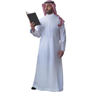 Men's Muslim Clothes Islamic Thobe Middle Eastern Kaftan Dress Abaya Dubai Arab Robes (Large)