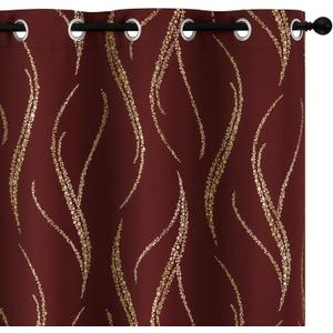 Yakamok Blackout Curtains 84 inch Length Living Room Thermal Insulated Gold Wave Line Dots Pattern Curtains Room Darkening Grommet Curtains for Bedroom, Burgundy, W52 x L84-inch, 2 Panels