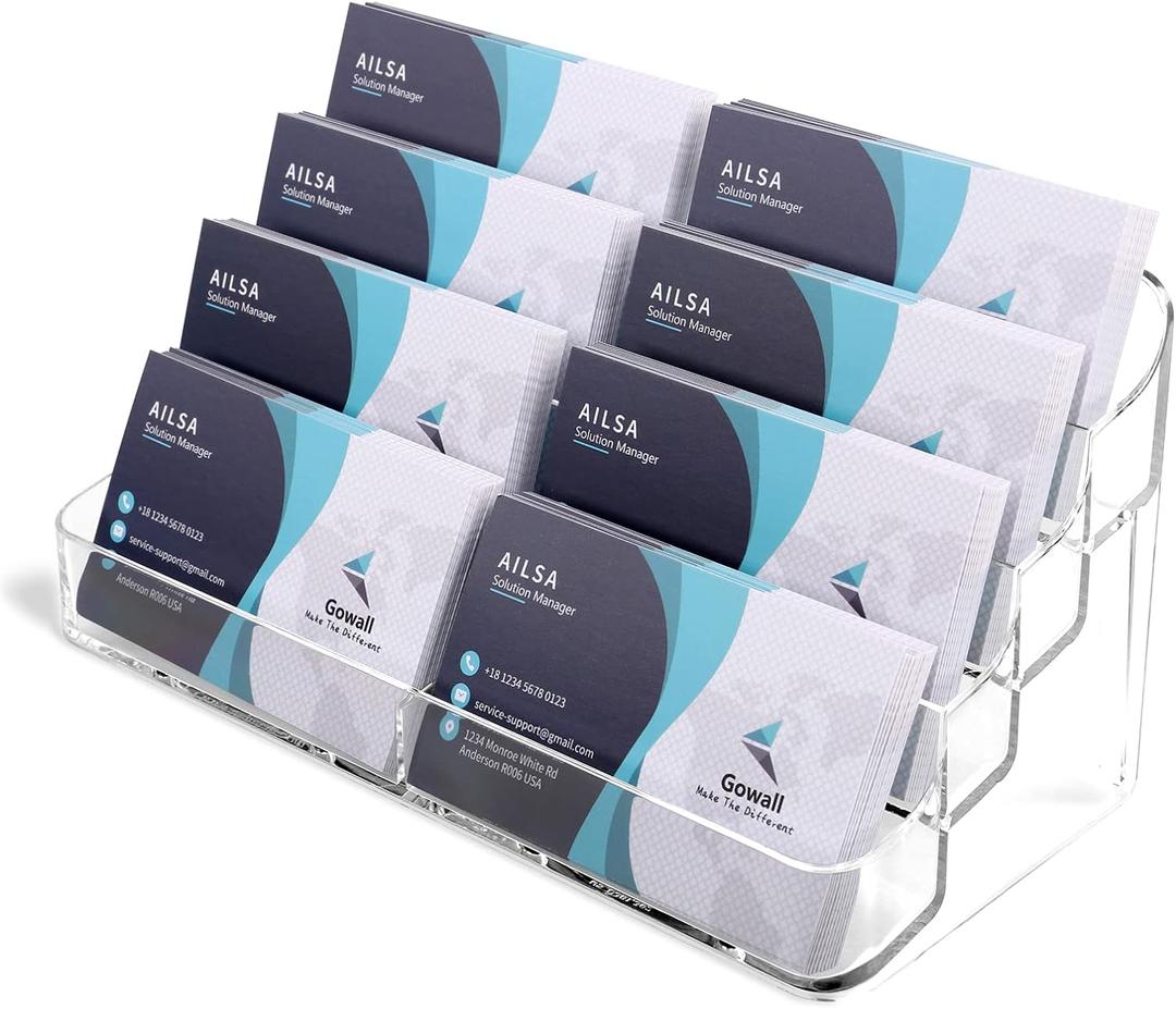 8 Pocket Acrylic Business Card Holder for Desk Clear Stand Desktop Plastic Business Card Display for Exhibition, Home and Office