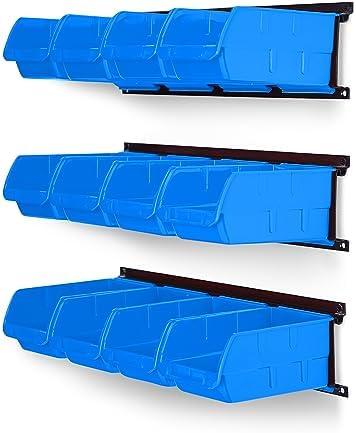 Ultrawall Wall Mounted Storage Bins, Plastic Hanging Storage Organizer Bins, Garage Tool Storage System for Screws, Nuts, Bolts, Nails, and Small Hardware Parts, 12x bins & 3 x rails, Blue : Tools & Home Improvement