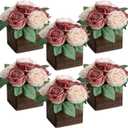 Dining Table Centerpiece Set of 6 - Pre-Made Aritifial Rose with Wooden Vase Fake Floral Arrangment Faux Flower for Wedding Bridal Tea Party Event Decorations - Dusty Pink & Champagne