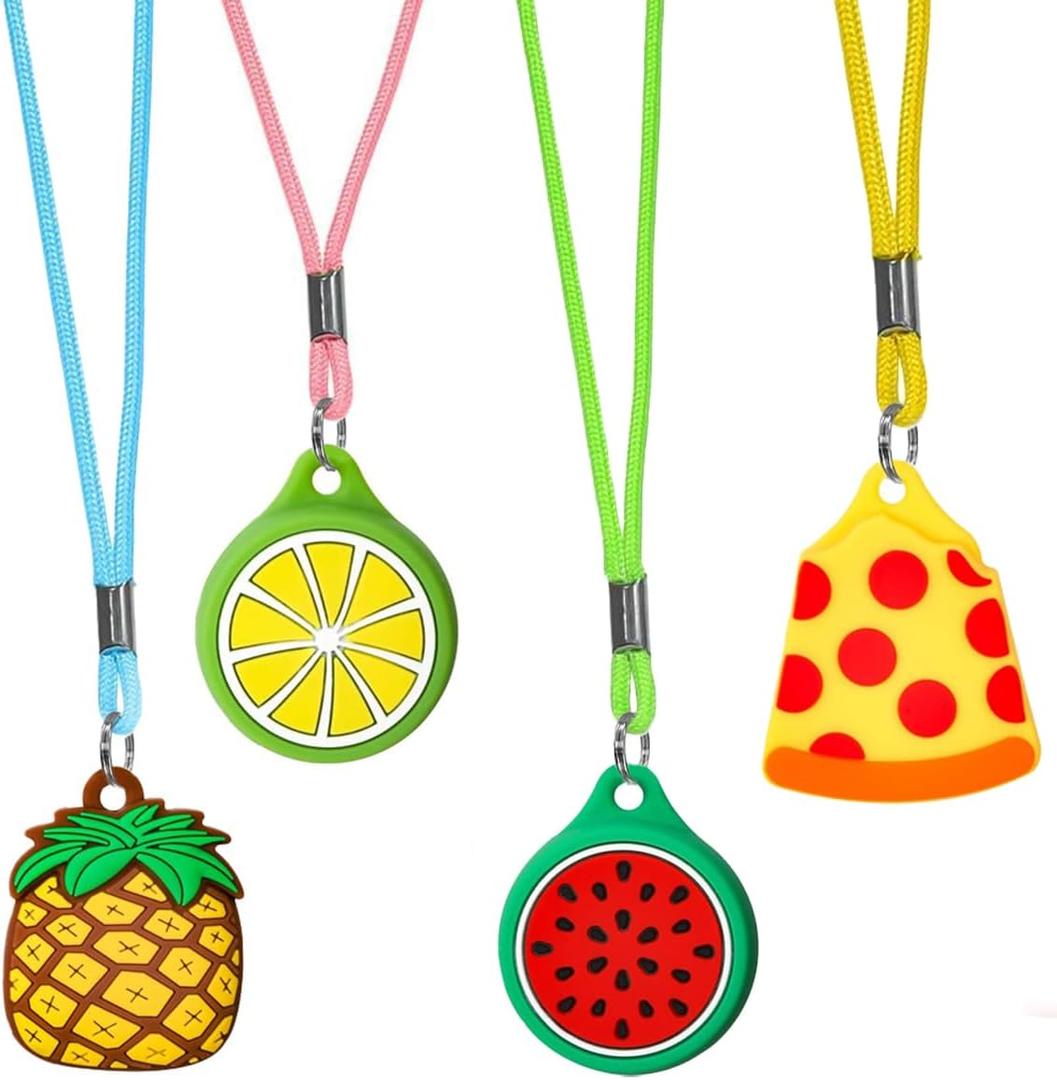 4-Pack Kids Necklace Holder Compatible with Air Tag, Soft Silicone Protective Cute Case with Key Ring Adjustable Lanyard
