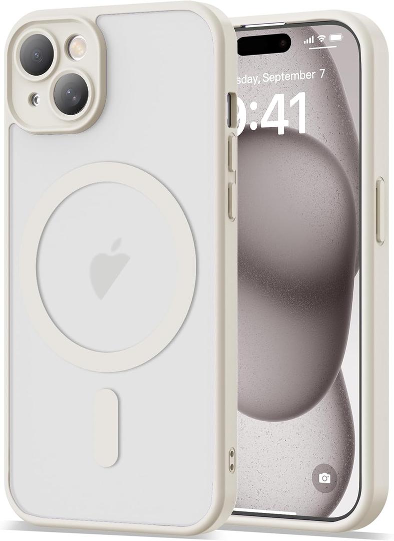 Compatible with iPhone 15 Plus Case 6.7" [Compatible with Mag-Safe][Full Camera Protection] Magnetic Matte Translucent Phone Case for iPhone 15 Plus,White