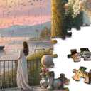 Puzzles for Adults 1000 Pieces, Rocorose Sunset Courtyard Puzzle Sea Landscape Challenging Family Puzzles for Gift Game Night Fun Activity Christmas Home Decor
