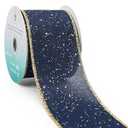 CT CRAFT LLC Blue Burlap Fabric Confetti Glitter Wired Ribbon 2.5" x 10 Yards Navy Color for Christmas Home Wedding Decor Gift Wrapping Tree Topper Bow Wreath Bouquet DIY Crafts