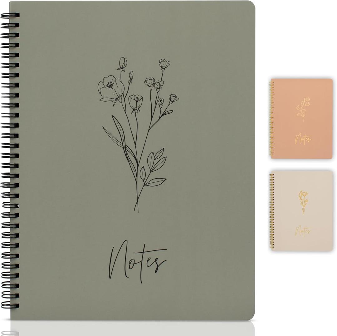 Aesthetic Spiral Notebook Journal For Women - Cute Dark Green 10.5 x 8.5 College Ruled To Do List Notepad With Large Pockets - Perfect to Stay Organized and Boost Productivity at Work or School