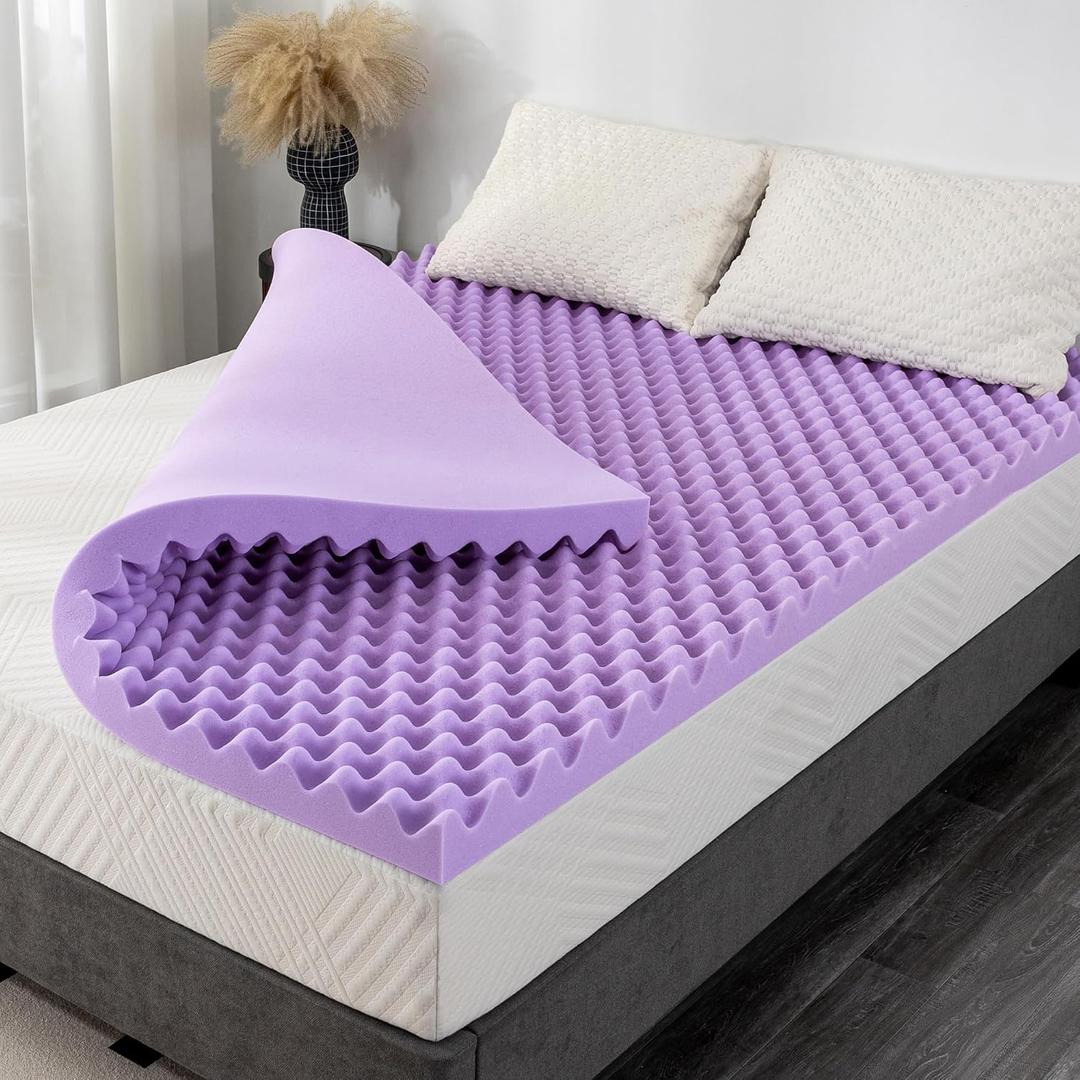 4 Inch Egg Crate Full Memory Foam Mattress Topper, Lavender Scent Gel Infused Foam Mattress Topper for Pressure Relief, CertiPUR-US Certified Full Bed Topper, Purple, 54"×75"