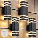 DASTOR 4 Pack Outdoor Wall Lights, Modern Exterior Lighting Fixtures Wall Mount, 2Layer Black Outdoor Lights for House, Up and Down Lights Outdoor Sconces Wall Lighting for Porch Patio Garage