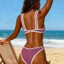 SOULSHE Sexy Bikini Sets for Women Two Piece Color Block Bathing Suit Women's High Leg Thong Swimsuits (Pink, M)