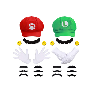 Humairc Super Bros Hats Accessories Set Mary Luigy Caps, Mustaches, Suspenders, Gloves Buttons Halloween Cosplay Costume