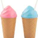 Fun Express 12 Pieces Ice Cream-Shaped Cups with Straws, Holds 14 oz, BPA Free Plastic, Birthday Party Supplies, Multi-Color