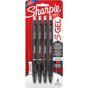 Sharpie S-Gel, Gel Pens, Medium Point (0.7mm), Assorted Colors, 4 Count (Black)