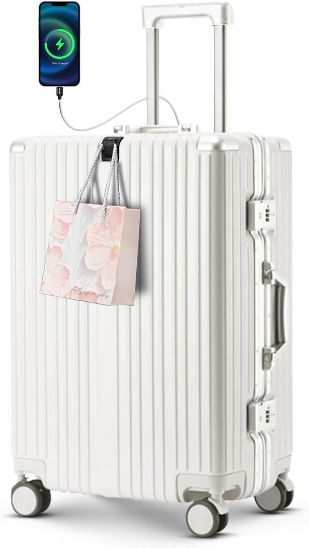 22 inch carry on luggage Durable Suitcase with Cup Phone Holder USB Port Aluminium Frame Carry on Luggage with 8 Double Spinner Wheels TSA Lock Suitcase with Cup Holder Carry On Luggage with USB Port