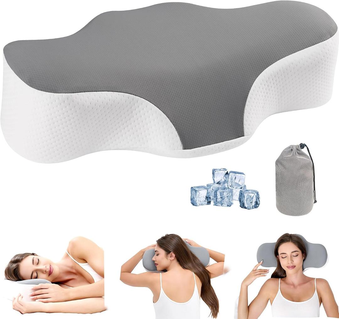 Bespilow Travel Cervical Pillow for Sleeping, Small Memory Foam Neck Pillow with Cooling Washable Cover, Compact Ergonomic Neck Support Travel Pillow for Car Camping, RV, Road Trip & Passenger Seat