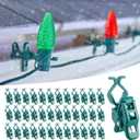 Minetom Christmas Light Clips Outdoor C7 C9, 50 Count Universal Quick Christmas Light Spring Clips for Outside Roof Gutter Shingle Fence E12 E17 Base (Green)