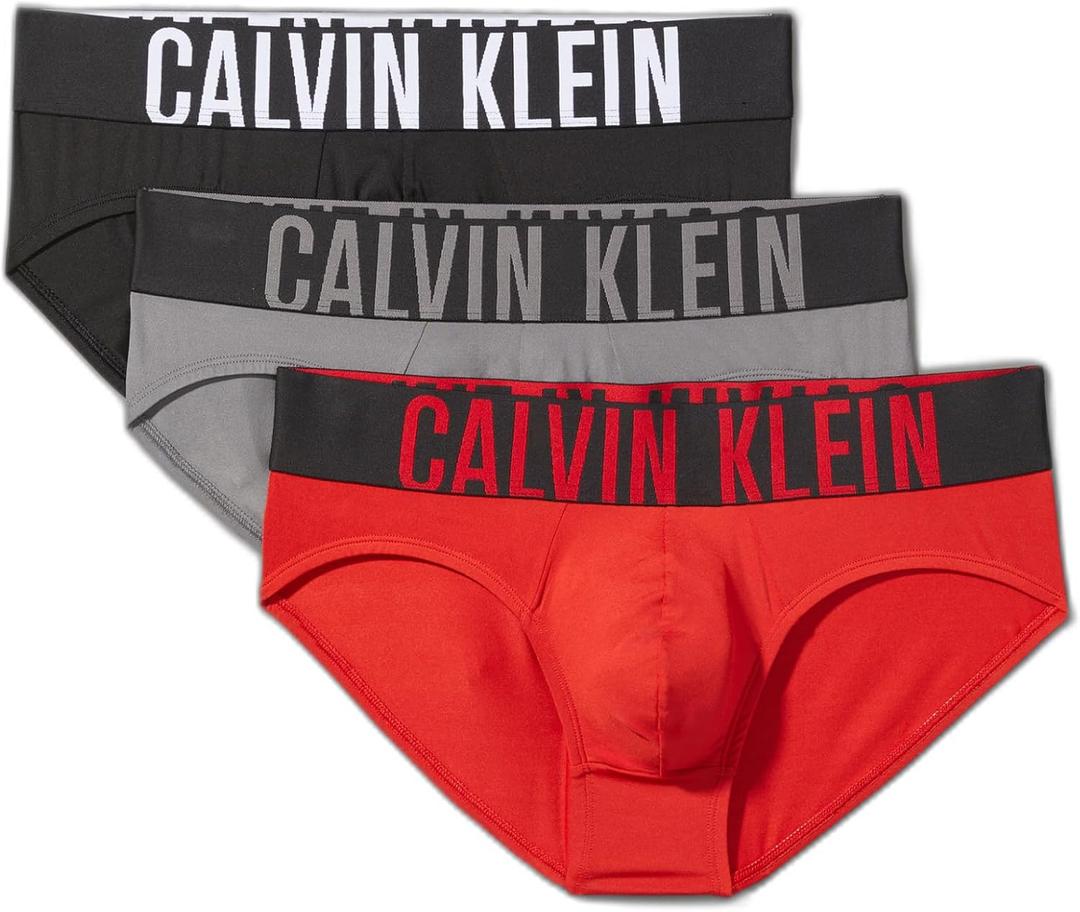Calvin Klein Men's Intense Power 3-Pack Hip Brief, Black, Grey Sky, Pompeian Red, Medium