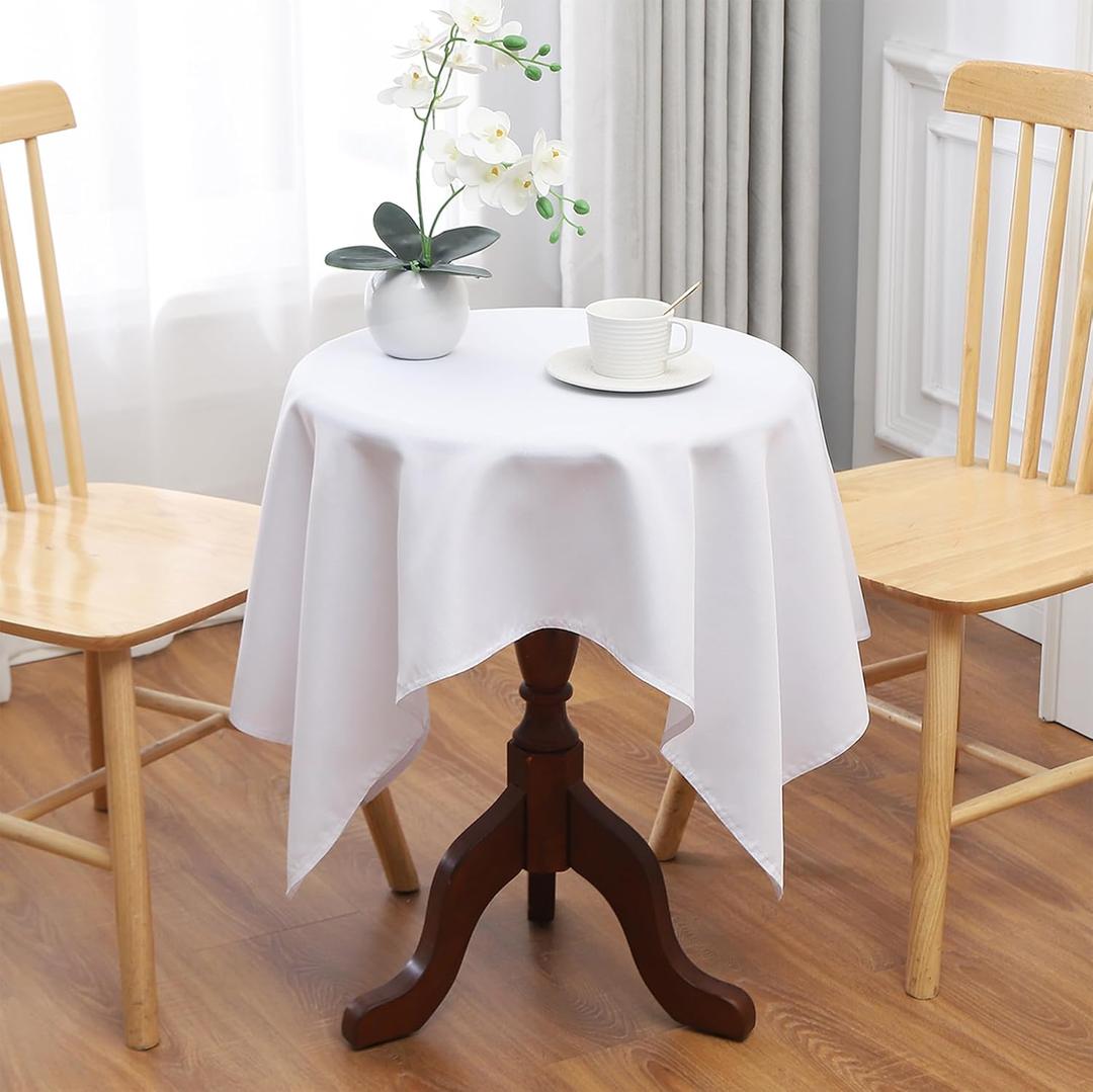 White Square Small Tablecloth, 36 x 36 Inch, Stain and Wrinkle Resistant Machine Washable Polyester Table Cloth, Fabric Table Cover for Nightstand End Table