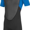 O'NEILL Unisex Child Youth Reactor-2 2mm Back Zip S/S Spring Wetsuits, Black/Ocean, 14 US