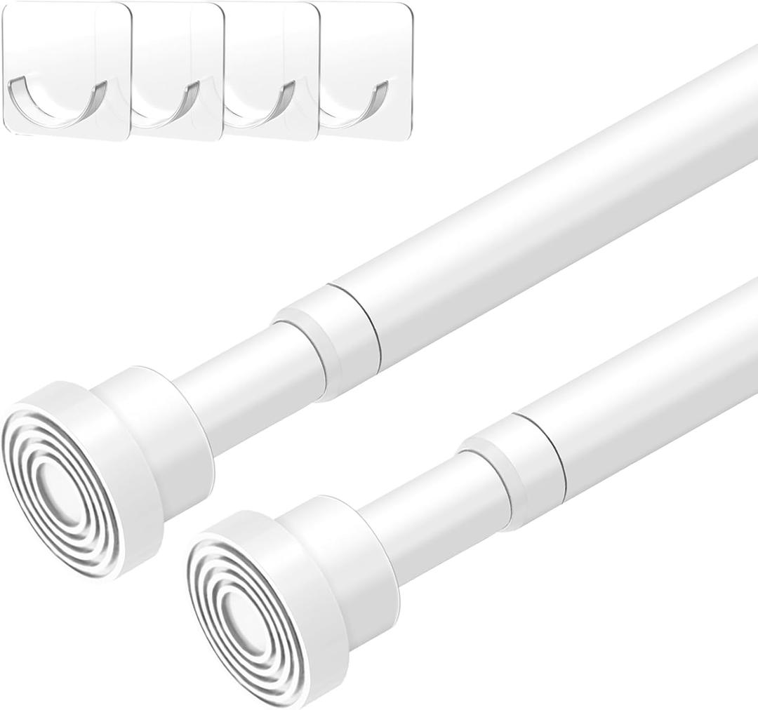2pcs Spring Tension Rods 33 to 45 inch Adjustable Small Tension Curtain Rod No Drilling Expandable Tension Rod White Spring Loaded Curtain Rods for Windows, Doorway, Closet