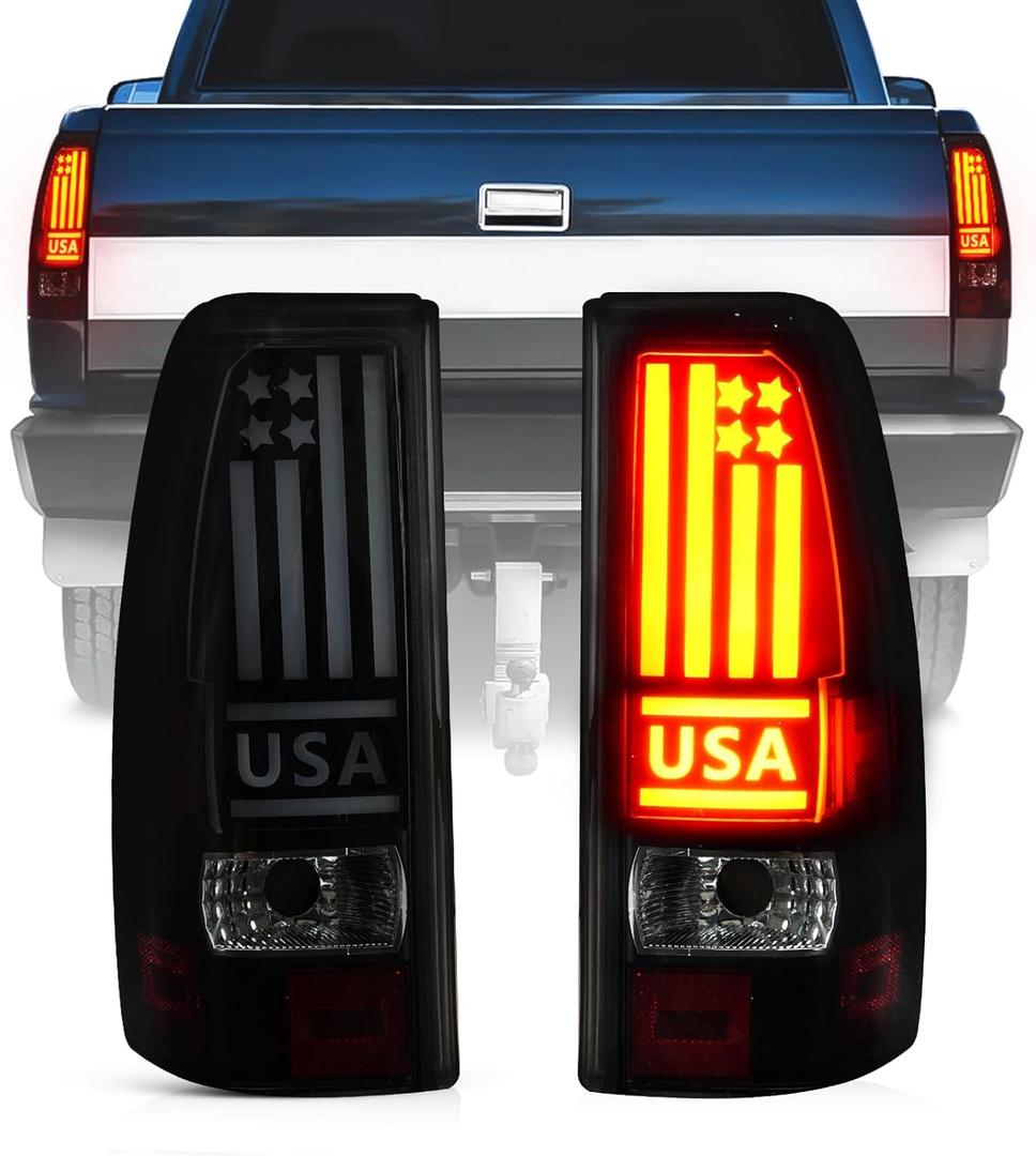 Tail Light Assembly Fit for Chevy Silverado 1500 2500 HD 1999-2002, for GMC Sierra 1500 2500 HD Fleetside 1999-2003, Brake Lights Pair, Smoke Lens