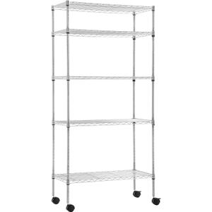 BestOffice 14"x30"x60" Storage Shelves Heavy Duty Shelving 5 Tier Layer Wire Shelving Unit with Wheels Metal Wire Shelf Standing Garage Shelves Storage Rack,Adjustable NSF Certified (Chrome), 14L x 30W x 60H
