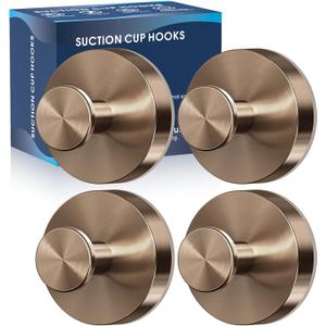 Suction Cup Hooks for Shower,4 Pcs Shower Towel Suction Hooks, No Drill Towel Hooks for Bathroom Wall, Kitchen,Glass, Mirror,Tile to Hang Towels,Robes, Loofah-Champagne Bronze