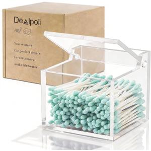 Clear Acrylic Qtip Holder With Lid Cotton Balls Swab Organizer,Square Q Tip Storage, Floss Picks, Bath Salts, Cotton Wab Holder,Home Bathroom Decor (DP011) (Square : 3.5" x 3.5" x 3.5")