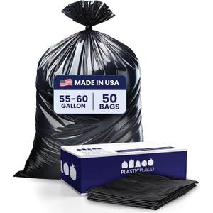Plasticplace 56 gallon Trash Bags  1.5 Mil  Black Heavy Duty Garbage Can Liners  38 x 58 | 50 Count (Pack of 1)