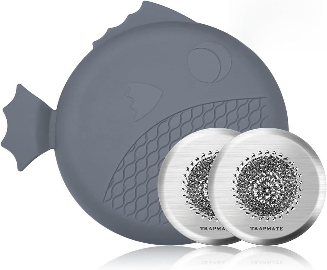 TRAPMATE Bathtub Stopper Drain Strainer Kit, Easy Clean Tub Shower Drain Hair Catcher, Anti-Clog Stainless Steel Sink Cover, Drain Protector for Bathroom Sink & Wash Basin (Patented Product) (Silver Silver Gray)