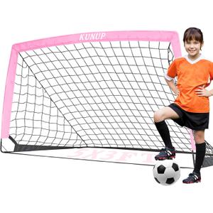 Kids Soccer Goal for Backyard, 53, 64, 95FT Easy Foldable Soccer Practice Net with Portable Carrying Bag for Toddler Youth Adult Soccer Training Equipment Outdoor Sports Game (Pink)