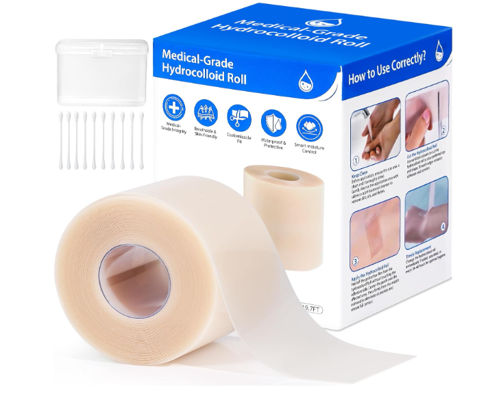 Hydrocolloid Bandages Roll 2" × 19.7' – Hydrocolloid Roll for Wound Care, Hydrocolloid Patch Large, Hydrocolloid Gel Bandages Hydrocolloid Dressing with SelfAdhesive, DIY Size Shape First Aid Kit
