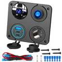 12V USB Outlet Socket Panel: (4 in 1) 58W Dual PD3.0 USB C 12V USB Charger 150W Marine Cigarette Lighter Socket 12v Splitter with Voltmeter Digital Display and Waterproof Rocker Toggle Switch 15A Fuse