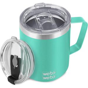 WETOWETO 14 oz Coffee Mug, Vacuum Insulated Camping Mug with Lid, Double Wall Stainless Steel Travel Tumbler Cup, Coffee Mugs Outdoor, Powder Coated Aquifer Blue