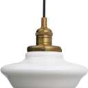 Pathson Modern Pendant Light with Milk White Glass, Vintage Ceiling Pendant Lighting Adjustable Textile Cord, Frosted Ceiling Fixture Lamp for Living Room Bedroom Kitchen Dining Room (Antique Brass)