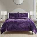 Luxury Velvet King Comforter Set, 3 Pieces Reversible Comforters King Size with 2 Pillow Shams, Brushed Solid Microfiber Back, All Season Cozy, Soft, Warm, Lightweight (Purple, 104x90 Inch)
