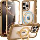 GUSTAVE Magnetic Stand for iPhone 16 Pro Max Case [Fit for Magsafe] [Built-in 9H Tempered Glass Screen Protector] Full-Body Shockproof Military-Grade Protective Case Rose Gold