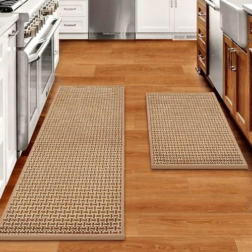 eqivei Kitchen Rugs and Mats Non Skid Washable 1 PCS, Absorbent Runner Rugs for Kitchen, Farmhouse Weave Floor Mats in Front of Sink, 17.3"x 29" (Brown)