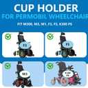 Cup Holder for Permobil Power Wheelchair, 3-in-1 Cup Holder for Permobil Wheelchair with Uni-Track Armrest, Fit M300, M3, M1, F3, F5, K300 Ps