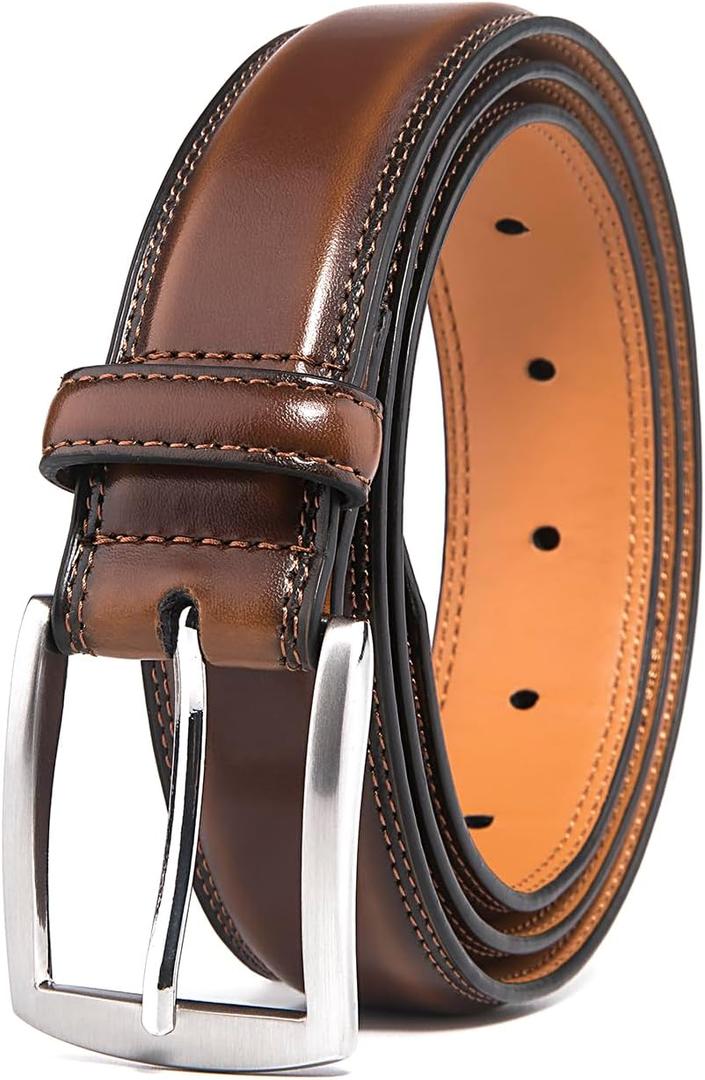 Fabio Valenti Genuine Leather Dress Belts For Men - Mens Belt For Suits, Jeans, Uniform With Single Prong Buckle (38waist 36-37, Burnt Umber)