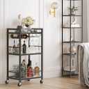 TUTOTAK Bar Cart, Home Bar Serving Cart with 3-Tier Mirrored Shelf, Drink Cart, Mobile Kitchen Shelf with Wine Rack, Rolling Beverage Cart, Black BC01BK033, 3 tier17"W)